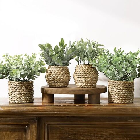 Artificial Potted Plants with Seagrass Handwoven Planters, Indoor Farmhouse Decorations, Eucalyptus Plant for Home Bathroom Office Shelf Tabletop Desk Room Decor or Gift (202450) in Saudi Arabia