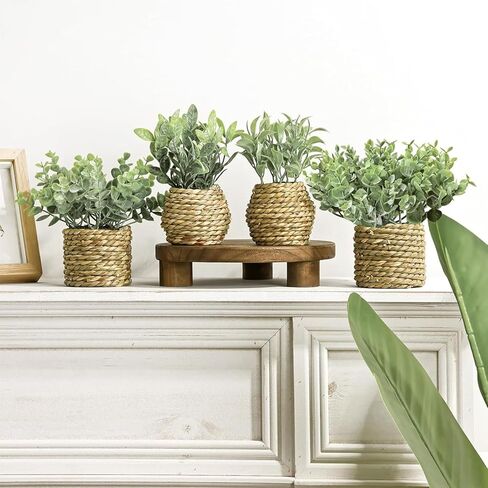 Artificial Potted Plants with Seagrass Handwoven Planters, Indoor Farmhouse Decorations, Eucalyptus Plant for Home Bathroom Office Shelf Tabletop Desk Room Decor or Gift (202450) in Saudi Arabia