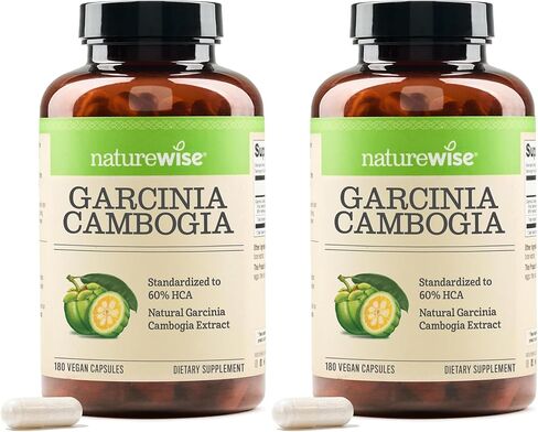 Naturewise Garcinia Cambogia with Natural Garcinia Cambogia Extract, 60% HCA Concentration, Natural Support for Weight Goals and Energy - Vegan, Non-GMO, Gluten Free - 180 Capsules[2-6 Month Supply] in Kuwait