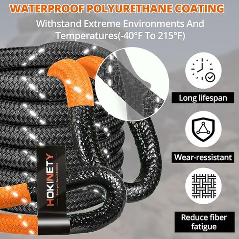 Kinetic Recovery Tow Rope - 1.26" x30FT 55000LBS Reflective Heavy Duty Snatch Strap Kit with Soft Shackles for Offroad Pulling Truck SUV UTV ATV Car Jeep - Black in Kuwait