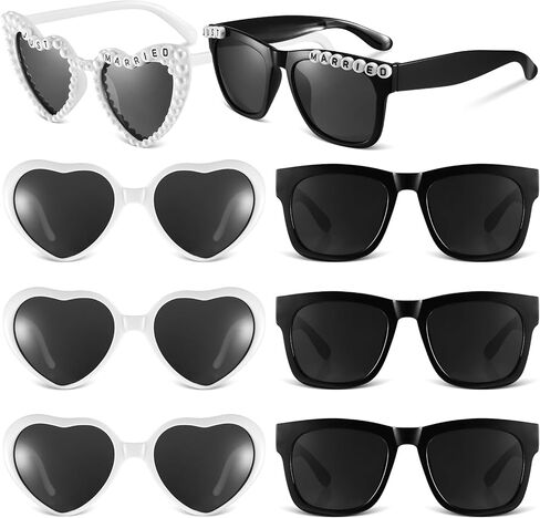 JATEBI 8 Pack Bride and Groom Sunglasses for Just Married Wedding Party Decorations, Vintage Pearl Heart Glasses in Kuwait