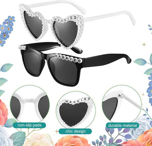 JATEBI 8 Pack Bride and Groom Sunglasses for Just Married Wedding Party Decorations, Vintage Pearl Heart Glasses in Kuwait