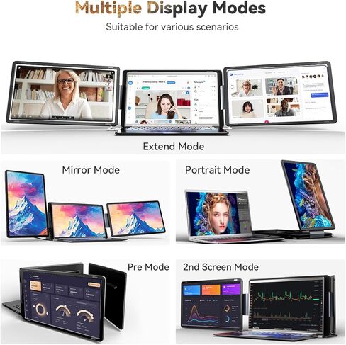 موسع شاشة الكمبيوتر المحمول 14 "شاشات ، تعمل ل MACOS [مضمنة M1/M2 M3] ， Windows ، Triple Portable 1080p Tri-Screen USB A/Type C Monitor Portable لـ 14" -17.3 "كمبيوتر محمول (كابل واحد) in Kuwait