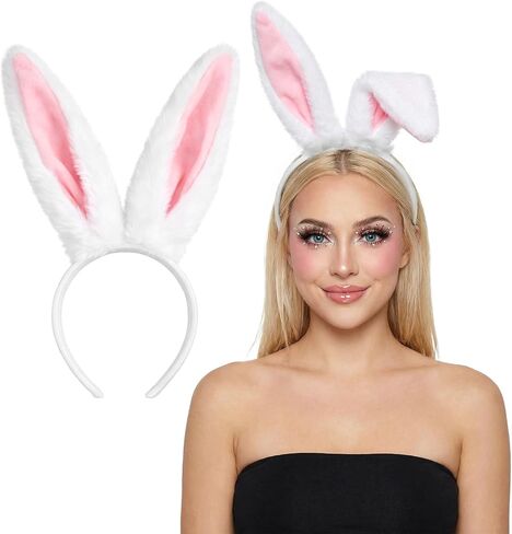Bunny Ears Headbands Easter Bunny Costume Adult Long Plush White Rabbit Ears Headband for Easter Birthday Party Halloween Valentine Dress up in Kuwait