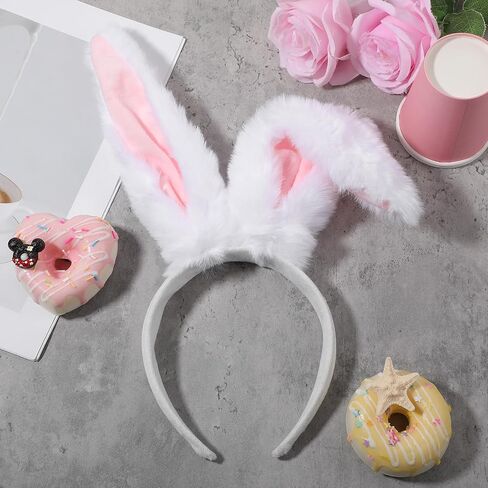 Bunny Ears Headbands Easter Bunny Costume Adult Long Plush White Rabbit Ears Headband for Easter Birthday Party Halloween Valentine Dress up in Kuwait