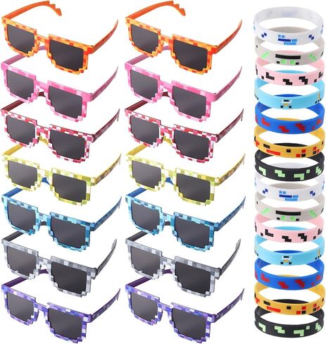 JATEBI 28 Pack Pixel Glasses and Wristbands Retro Gamer Sunglasses Pixel Style Party Accessories for Miner Party Cosplay Group Events in Kuwait
