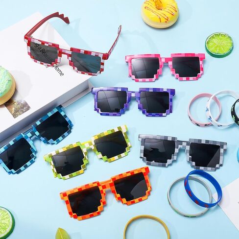 JATEBI 28 Pack Pixel Glasses and Wristbands Retro Gamer Sunglasses Pixel Style Party Accessories for Miner Party Cosplay Group Events in Kuwait