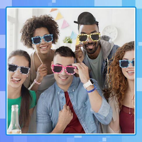 JATEBI 28 Pack Pixel Glasses and Wristbands Retro Gamer Sunglasses Pixel Style Party Accessories for Miner Party Cosplay Group Events in Kuwait