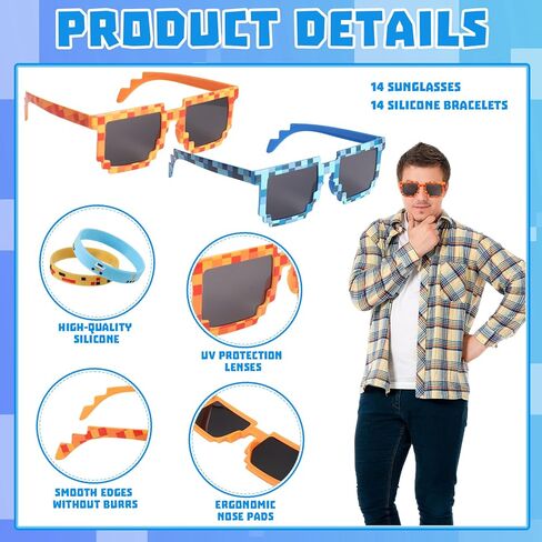 JATEBI 28 Pack Pixel Glasses and Wristbands Retro Gamer Sunglasses Pixel Style Party Accessories for Miner Party Cosplay Group Events in Kuwait