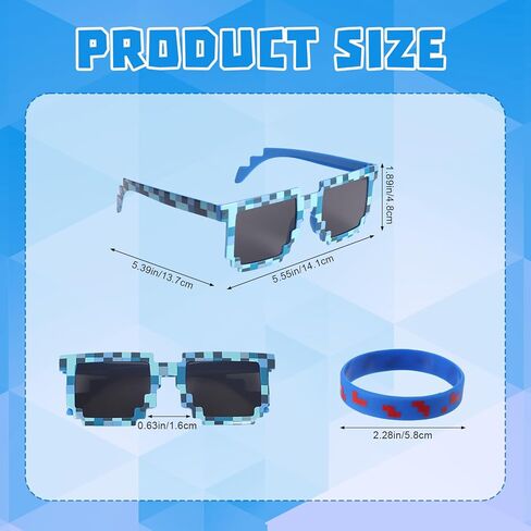 JATEBI 28 Pack Pixel Glasses and Wristbands Retro Gamer Sunglasses Pixel Style Party Accessories for Miner Party Cosplay Group Events in Kuwait