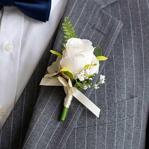 Catery White Rose Boutonniere for Men Flowers Boutonniere for Groom in Kuwait
