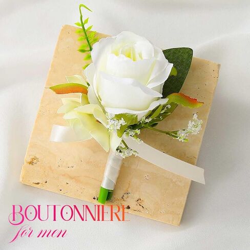 Catery White Rose Boutonniere for Men Flowers Boutonniere for Groom in Kuwait