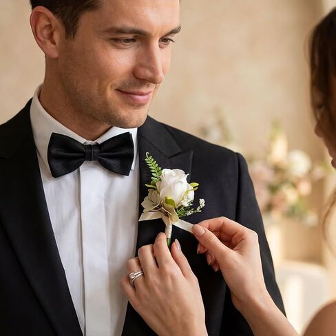Catery White Rose Boutonniere for Men Flowers Boutonniere for Groom in Kuwait