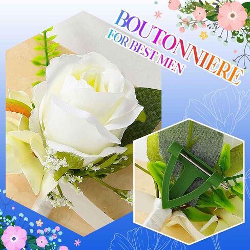 Catery White Rose Boutonniere for Men Flowers Boutonniere for Groom in Kuwait