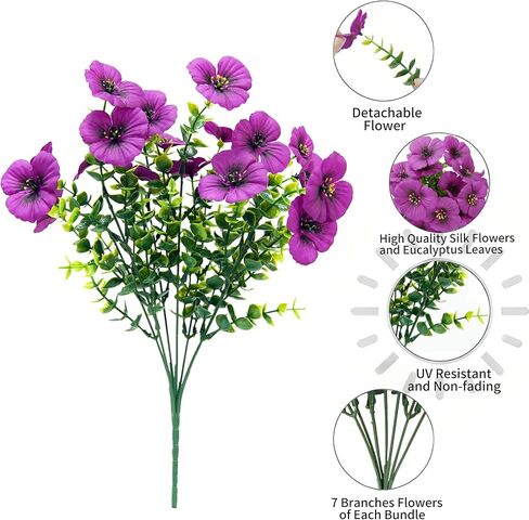Artificial Pansy Flowers 8 Assorted Colors UV Resistant Faux Silk Flowers for Outdoor Indoor Porch Garden Window Box Patio Planters Decor 8pcs in Saudi Arabia