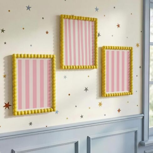 3 Pcs Beaded Picture Frames 8x10 Inch Yellow Picture Frame Maximalist Decorative Wavy Art Front Tabletop Display Wall Hanging, Gift for Home Decoration in Kuwait