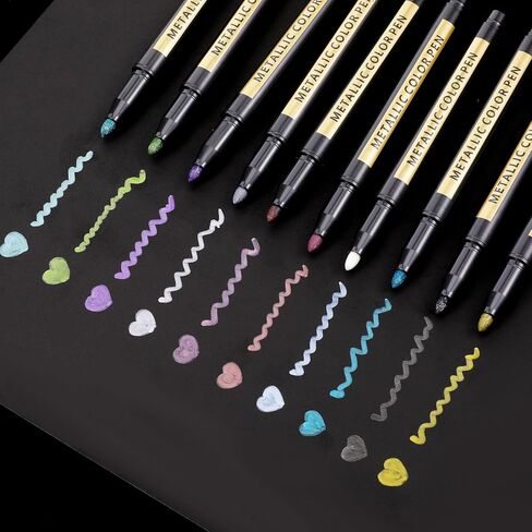 أقلام ماركر معدنية 10 ألوان، علامات معدنية متوسطة النقاط، بريق الحرف اليدوية، صنع البطاقات بنفسك، لوازم للرسم الصخري، ورق أسود، ألبوم صور القصاصات، زجاج سيراميك in Kuwait
