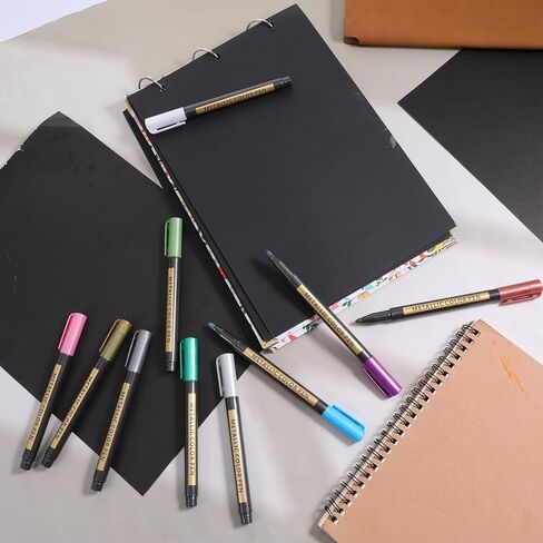 أقلام ماركر معدنية 10 ألوان، علامات معدنية متوسطة النقاط، بريق الحرف اليدوية، صنع البطاقات بنفسك، لوازم للرسم الصخري، ورق أسود، ألبوم صور القصاصات، زجاج سيراميك in Kuwait