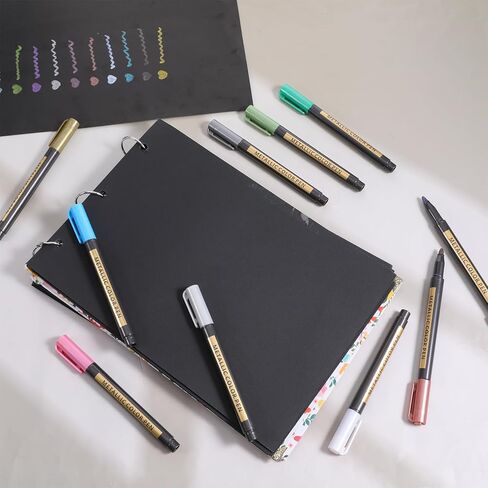 أقلام ماركر معدنية 10 ألوان، علامات معدنية متوسطة النقاط، بريق الحرف اليدوية، صنع البطاقات بنفسك، لوازم للرسم الصخري، ورق أسود، ألبوم صور القصاصات، زجاج سيراميك in Kuwait