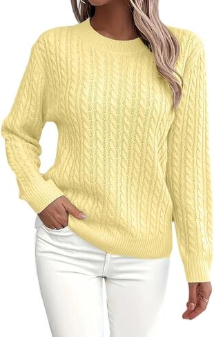Womens Cable Knitted Sweaters Fall Winter 2025 Oversized Trendy Sweater Cozy Long Sleeve Crewneck Soft Pullovers in Saudi Arabia