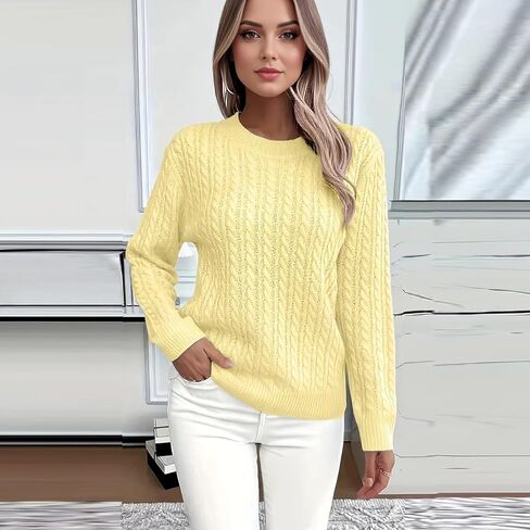 Womens Cable Knitted Sweaters Fall Winter 2025 Oversized Trendy Sweater Cozy Long Sleeve Crewneck Soft Pullovers in Saudi Arabia