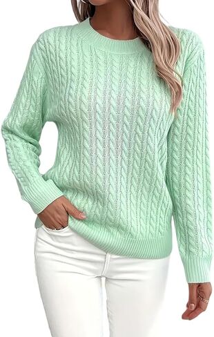 Womens Cable Knitted Sweaters Fall Winter 2025 Oversized Trendy Sweater Cozy Long Sleeve Crewneck Soft Pullovers in Saudi Arabia