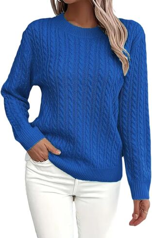 Womens Cable Knitted Sweaters Fall Winter 2025 Oversized Trendy Sweater Cozy Long Sleeve Crewneck Soft Pullovers in Saudi Arabia