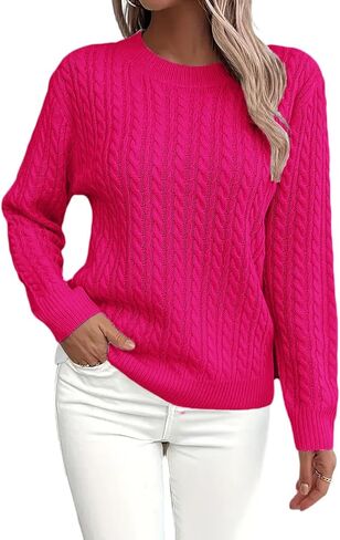 Womens Cable Knitted Sweaters Fall Winter 2025 Oversized Trendy Sweater Cozy Long Sleeve Crewneck Soft Pullovers in Saudi Arabia