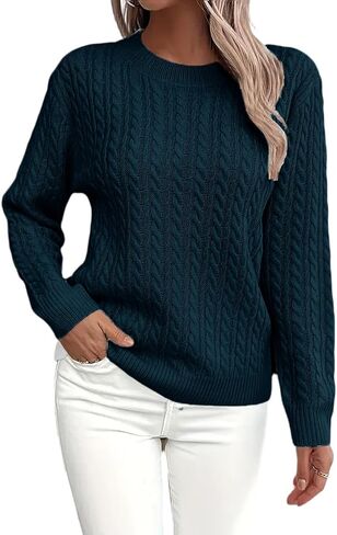 Womens Cable Knitted Sweaters Fall Winter 2025 Oversized Trendy Sweater Cozy Long Sleeve Crewneck Soft Pullovers in Saudi Arabia