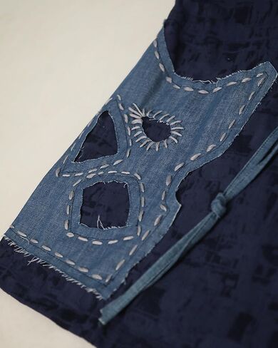 Women's Blue Denim Patchwork Kimono Jacket Loose Cardigan Spring Fall Floral Print Outerwear in Kuwait