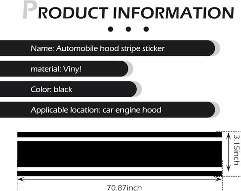 2 PCS Car Hood Decals, Racing Stripes Body Side Stickers, Hood Bumper Modification Exterior Decoration Accessories, Suitable for Most Car Models (Black) in Saudi Arabia