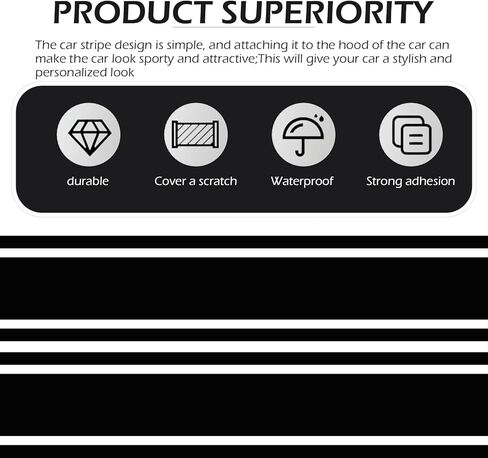 2 PCS Car Hood Decals, Racing Stripes Body Side Stickers, Hood Bumper Modification Exterior Decoration Accessories, Suitable for Most Car Models (Black) in Saudi Arabia