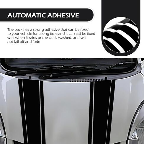2 PCS Car Hood Decals, Racing Stripes Body Side Stickers, Hood Bumper Modification Exterior Decoration Accessories, Suitable for Most Car Models (Black) in Saudi Arabia
