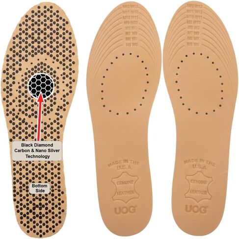 نعال داخلية من جلد البقر الأصلي من UOG (United One) للرجال والنساء - رفيعة للغاية وخالية من الروائح مع الكربون الماسي الأسود | تخفيف الألم، وتعزيز الدورة الدموية، ومنع الرائحة. 100% جلد | صنع في الولايات المتحدة الأمريكية in Kuwait