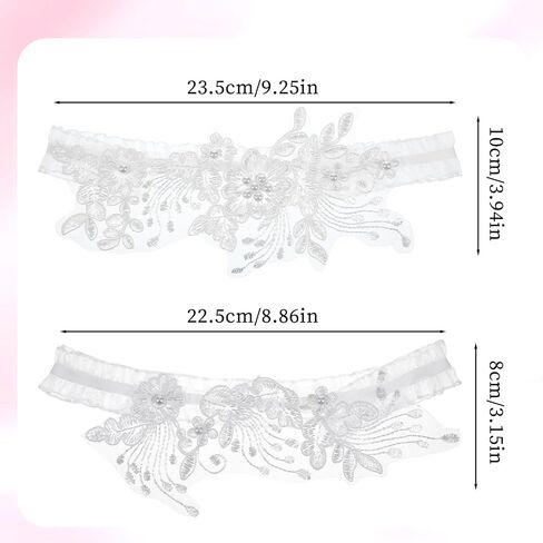 2pcs Garters For Bride Wedding Garter For Bride White Garter Belt Bridal Thigh Garters Sexy Lace Leg Belt Lace Flower Thigh with Stretchy Soft Hand Sewn Faux Pearls Accessories for Women and Girls in Kuwait