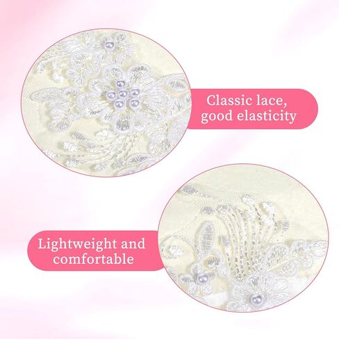 2pcs Garters For Bride Wedding Garter For Bride White Garter Belt Bridal Thigh Garters Sexy Lace Leg Belt Lace Flower Thigh with Stretchy Soft Hand Sewn Faux Pearls Accessories for Women and Girls in Kuwait