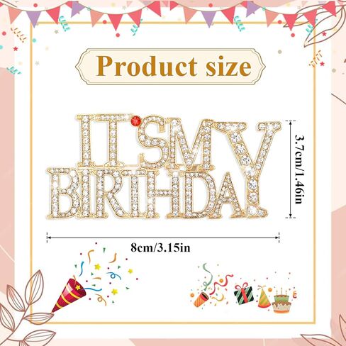 It's My Birthday Pin, Rhinestones Birthday Pins Rhinestone Happy Birthdays Brooch, Birth Day Metal Shiny Lapel Pin Accessories for Birthdays, Wedding Parties, Women's Gifts in Kuwait
