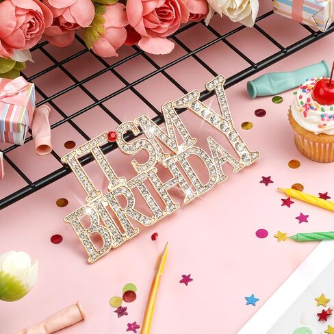 It's My Birthday Pin, Rhinestones Birthday Pins Rhinestone Happy Birthdays Brooch, Birth Day Metal Shiny Lapel Pin Accessories for Birthdays, Wedding Parties, Women's Gifts in Kuwait