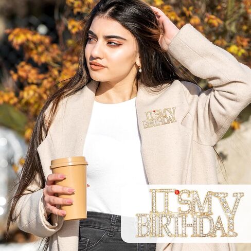 It's My Birthday Pin, Rhinestones Birthday Pins Rhinestone Happy Birthdays Brooch, Birth Day Metal Shiny Lapel Pin Accessories for Birthdays, Wedding Parties, Women's Gifts in Kuwait