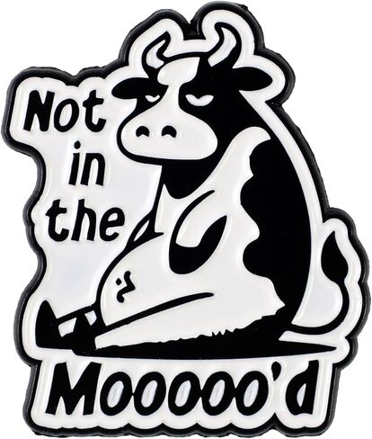 ليس في Mooooo'd Moody Cow Pin Brooch، دبوس مينا البقرة الدعم العاطفي، هدية مضحكة لزميل العمل صديق وقح ساخر، دبابيس ليست في المزاج، شارة طية صدر السترة على شكل حيوانات، إكسسوارات مرحة للموقف in Kuwait