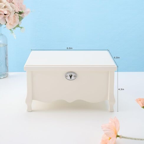 صندوق مجوهرات موسيقي أبيض للفتيات والنساء، صندوق مجوهرات موسيقي متوسط ​​القدم مع قفل، مرآة، منظم مجوهرات للأطفال، هدية مثالية لعيد الميلاد وعيد الميلاد وديكور المنزل للعام الجديد، 8x6x4.3 in Kuwait