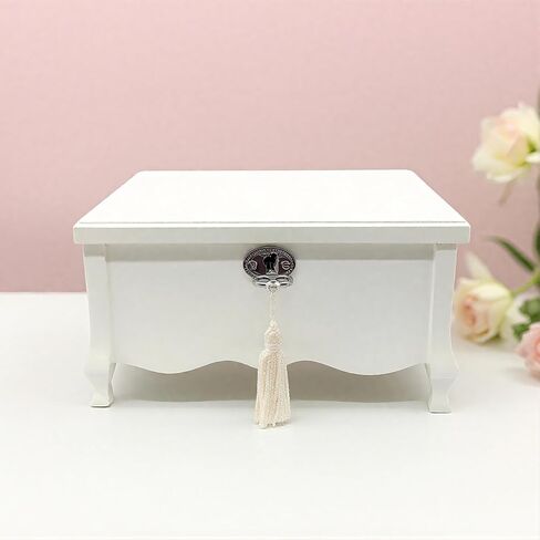 صندوق مجوهرات موسيقي أبيض للفتيات والنساء، صندوق مجوهرات موسيقي متوسط ​​القدم مع قفل، مرآة، منظم مجوهرات للأطفال، هدية مثالية لعيد الميلاد وعيد الميلاد وديكور المنزل للعام الجديد، 8x6x4.3 in Kuwait
