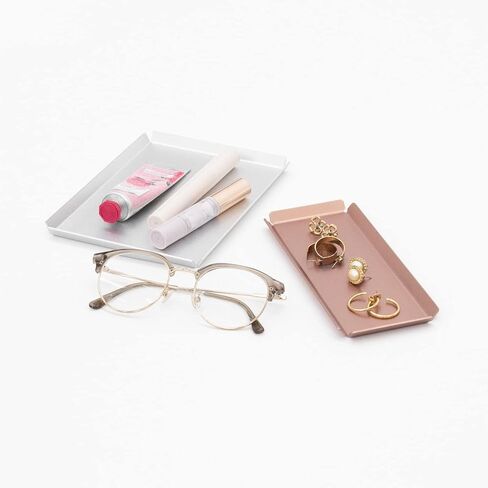 Aluminum Organizer Tray for Desk & Entryway - Minimalist Metal Catchall for Keys, Jewelry, Wallet | A7 Tall, Pink Gold | by PROGETTO2.70 in Saudi Arabia