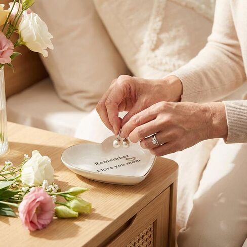 Gifts For Mom Ceramic Jewelry Dish Tray, Remember I Love You Mom Heart Shaped Cute Ring Dish For Rings Earrings Necklaces Bracelet Watch Keys, Birthday Mother'S Day Christmas Gift For Women in Kuwait
