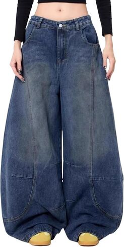 Womens Baggy Jeans Vintage Oversized Pants Aesthetic Hip Hop Jeans Relaxed Fit Ultra Flared Bottom Casual Streetwear Style in Kuwait