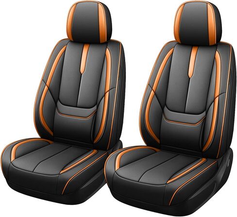أغطية مقاعد مخصصة لسيارة Subaru Crosstrek 2013-2025، جلد مقاوم للتآكل والبقع، تصميم ناعم مسامي لراحة دائمة (مقعدان قياسيان، أسود برتقالي) in Kuwait