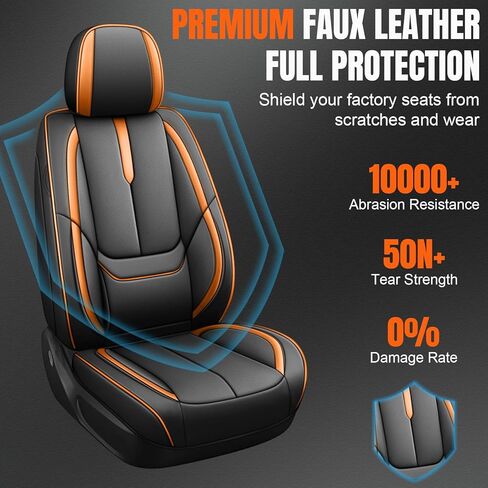 أغطية مقاعد مخصصة لسيارة Subaru Crosstrek 2013-2025، جلد مقاوم للتآكل والبقع، تصميم ناعم مسامي لراحة دائمة (مقعدان قياسيان، أسود برتقالي) in Kuwait