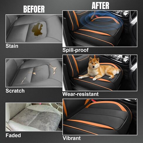 أغطية مقاعد مخصصة لسيارة Subaru Crosstrek 2013-2025، جلد مقاوم للتآكل والبقع، تصميم ناعم مسامي لراحة دائمة (مقعدان قياسيان، أسود برتقالي) in Kuwait