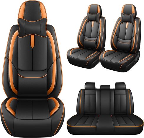 أغطية مقاعد مخصصة لسيارة Subaru Crosstrek 2013-2025، جلد مقاوم للتآكل والبقع، تصميم ناعم مسامي لراحة دائمة (مقعدان قياسيان، أسود برتقالي) in Kuwait