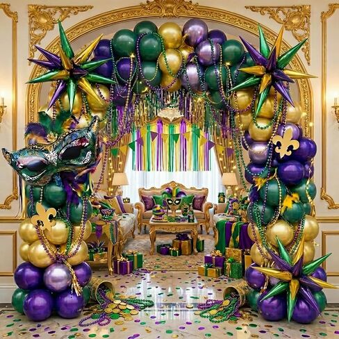 Mardi Gras Balloon Garland Arch Kit 101 PCS مع Bareons Mardi Mark Mardi كبير في MARDI لعام 2025 ديكورات يوم الثلاثاء السمينة (الذهب الأخضر الأرجواني) in Kuwait
